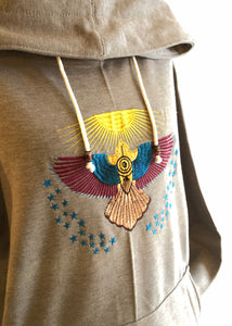Eagle and Sun Embroidered Grey Hoodie